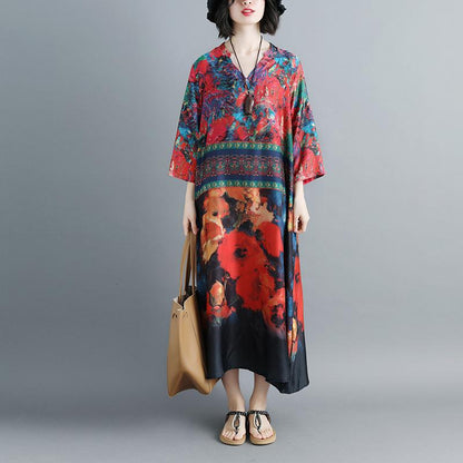 Women V Neck Printed Summer 1/2 Sleeve Dress
