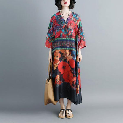 Women Summer V Neck Printed 1/2 Sleeve Dress