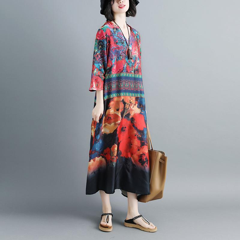 Women V Neck Printed Summer 1/2 Sleeve Dress