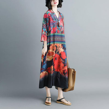Women V Neck Printed Summer 1/2 Sleeve Dress