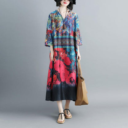 Women Summer V Neck Printed 1/2 Sleeve Dress