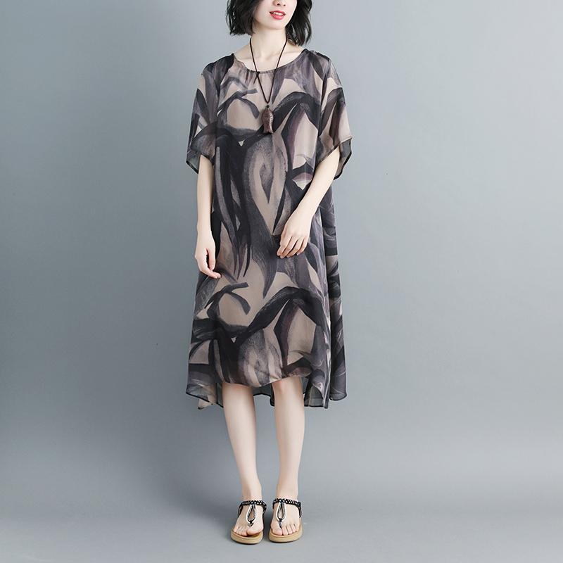 Women Pullovers Short Sleeve Printed Casual Dress