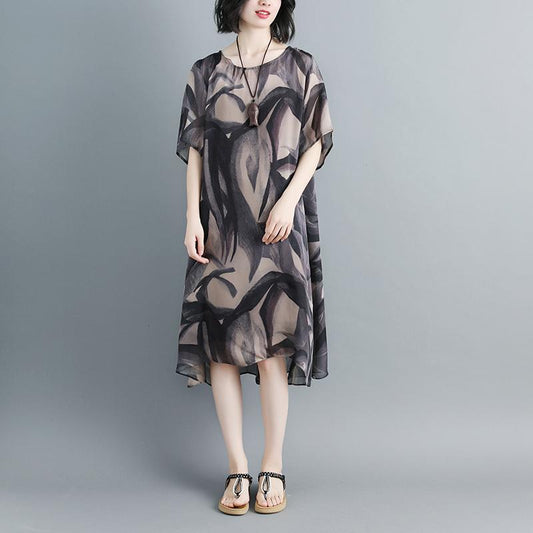 Women Pullovers Short Sleeve Printed Casual Dress