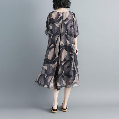 Women Pullovers Short Sleeve Printed Casual Dress