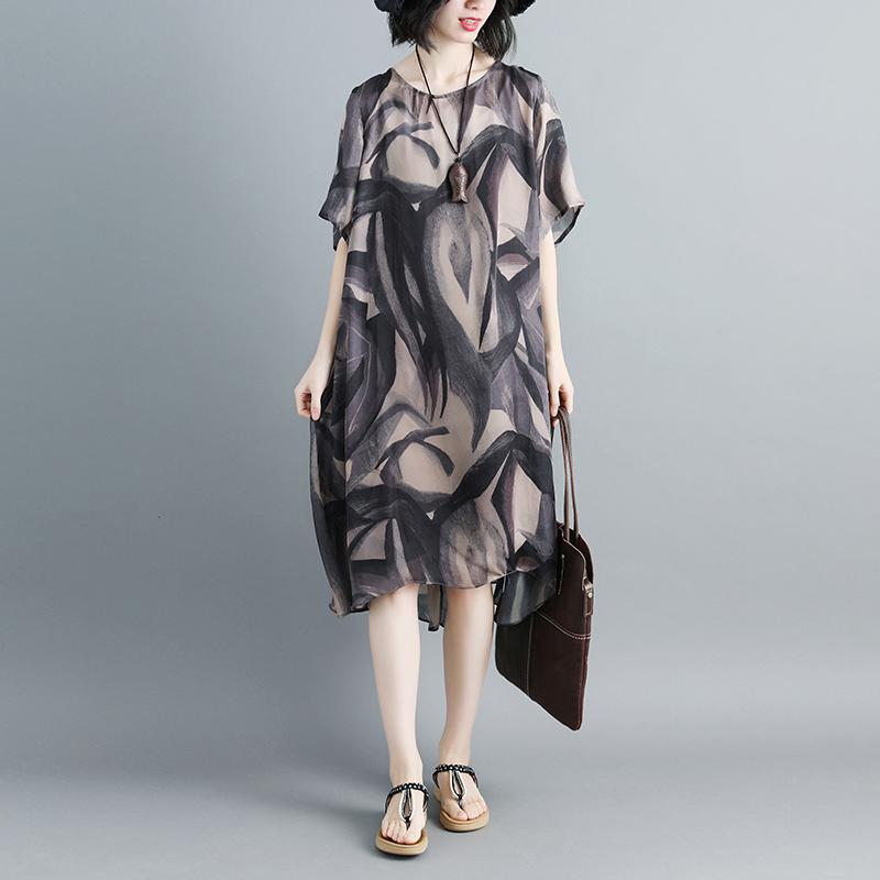 Women Pullovers Short Sleeve Printed Casual Dress