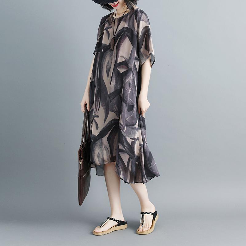 Women Pullovers Short Sleeve Printed Casual Dress