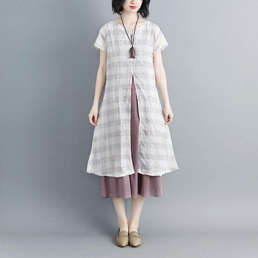 Women Short Sleeve Plaid Two-Piece Set