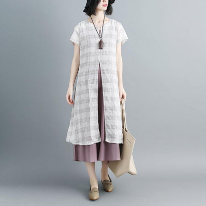 Women Short Sleeve Plaid Two-Piece Set
