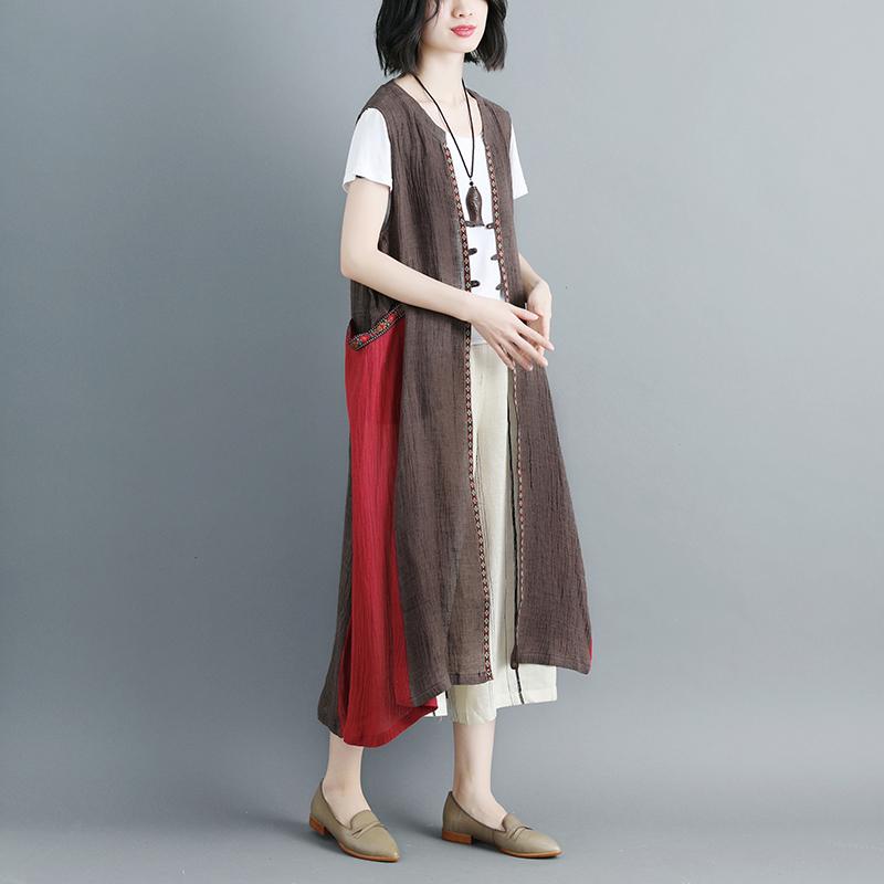 Women Sleeveless Lacing Irregular Long Coat