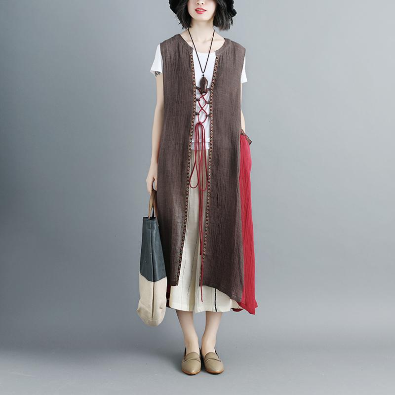 Women Sleeveless Lacing Irregular Long Coat