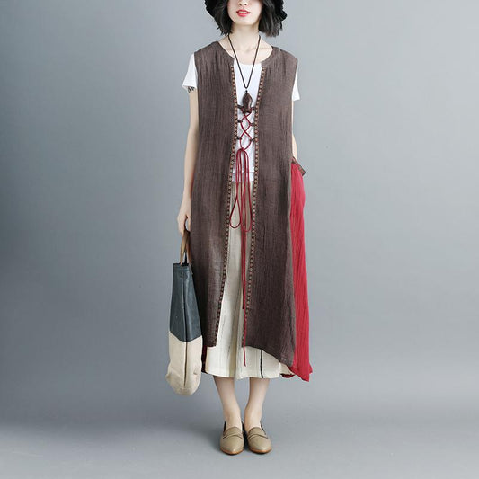 Women Sleeveless Lacing Irregular Long Coat