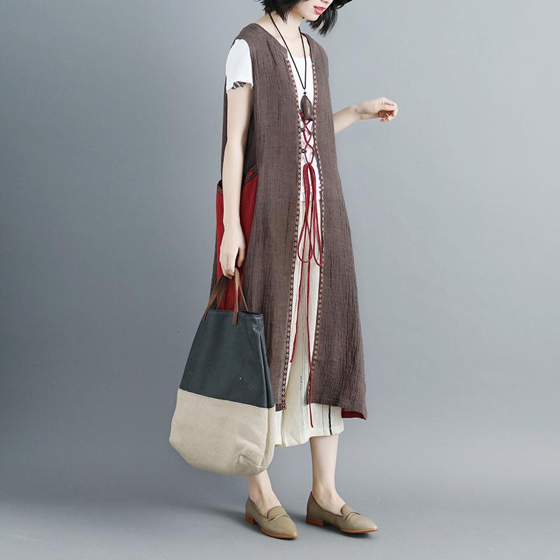 Women Sleeveless Lacing Irregular Long Coat