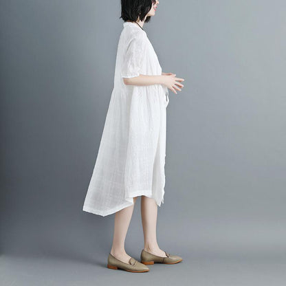 Women Short Sleeve White V Neck Lacing Cardigan