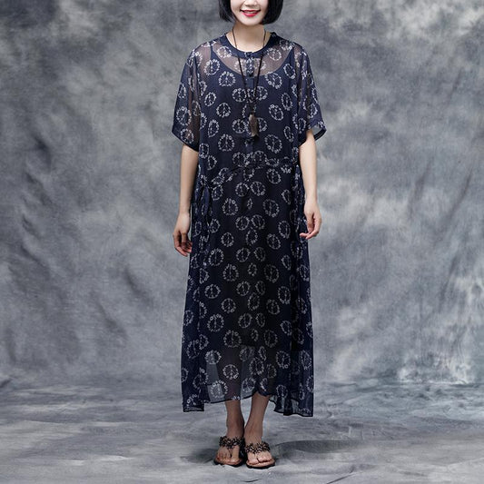 Summer Floral Short Sleeve Blue Casual Two-piece Dress