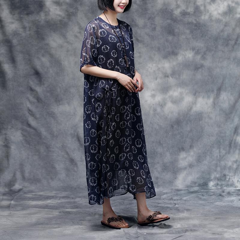 Summer Floral Short Sleeve Blue Casual Two-piece Dress