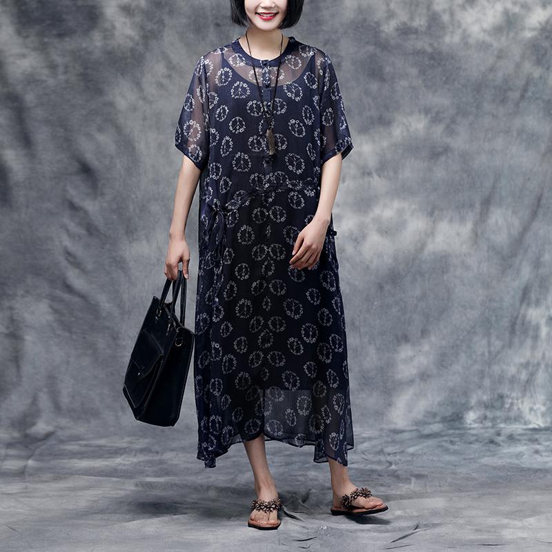 Summer Floral Short Sleeve Blue Casual Two-piece Dress