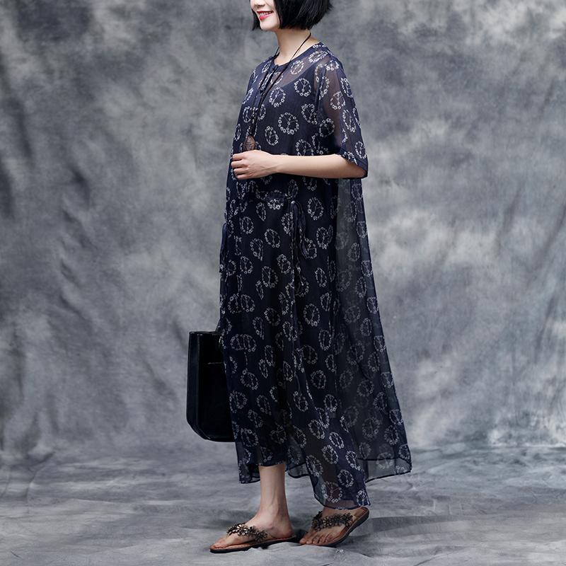 Summer Floral Short Sleeve Blue Casual Two-piece Dress