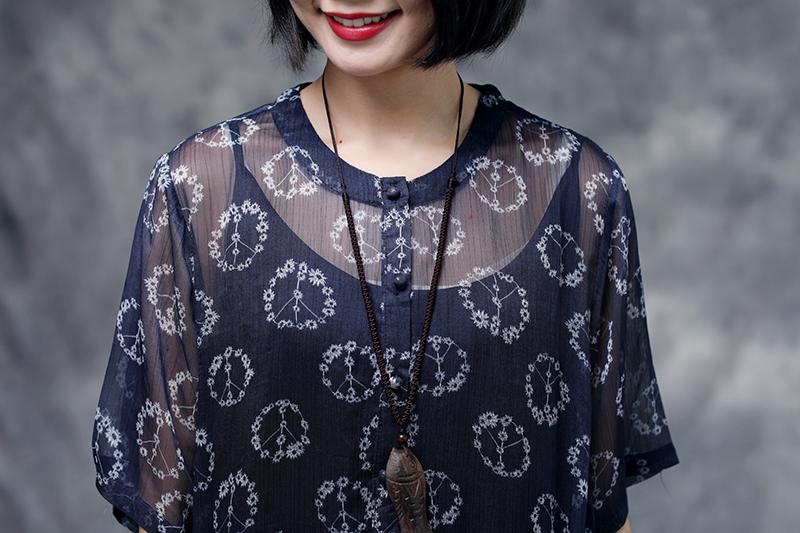 Summer Floral Short Sleeve Blue Casual Two-piece Dress