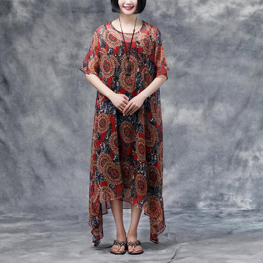 Summer Floral Short Sleeve Casual Two-Piece Dress