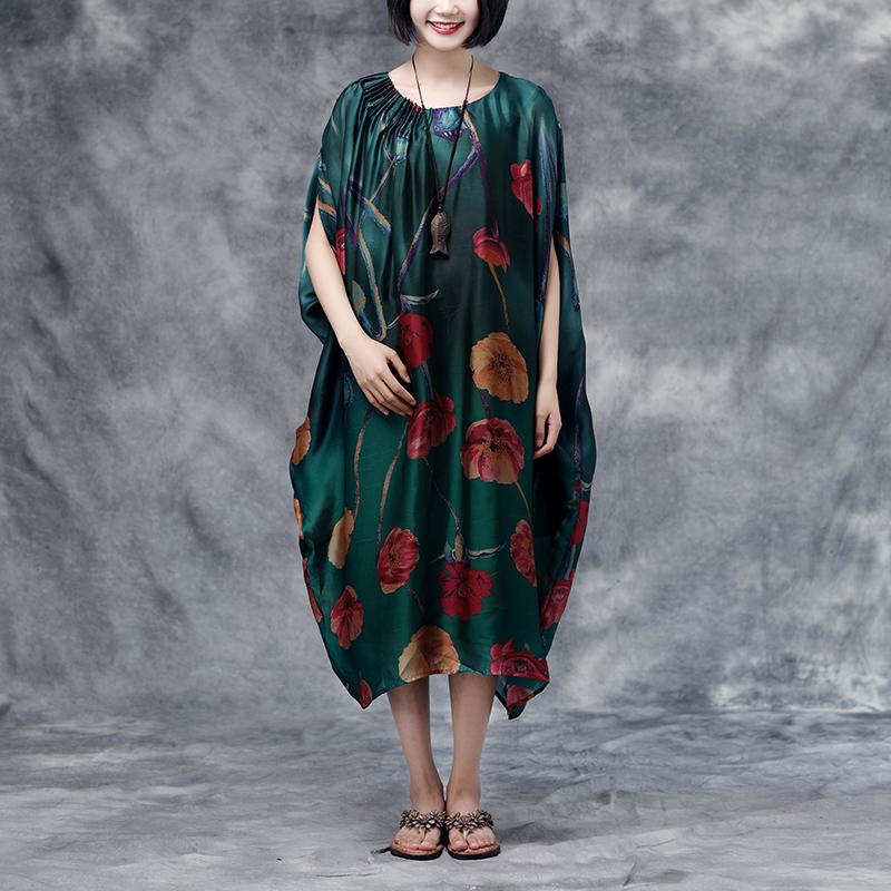 Summer Floral Casual  Dark Green Pocket Dress