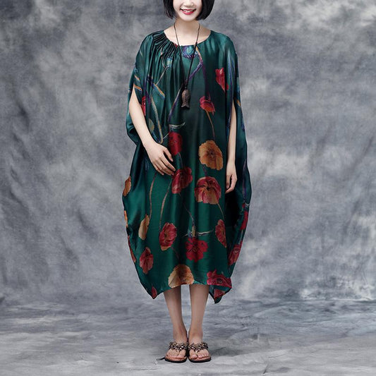 Summer Floral Casual  Dark Green Pocket Dress
