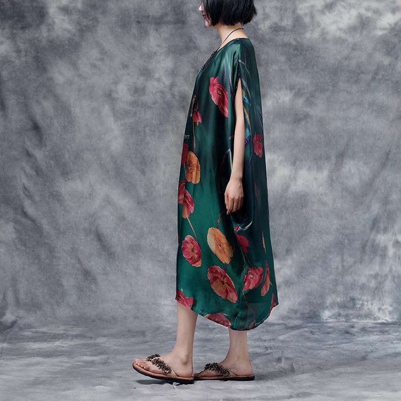 Summer Floral Casual  Dark Green Pocket Dress