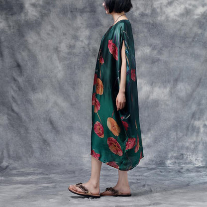 Summer Floral Casual  Dark Green Pocket Dress