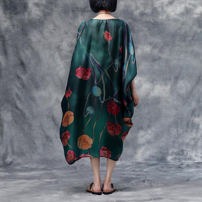 Summer Floral Casual  Dark Green Pocket Dress