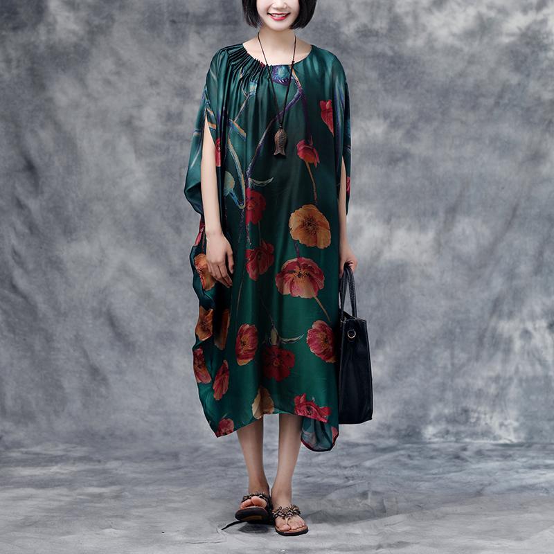 Summer Floral Casual  Dark Green Pocket Dress