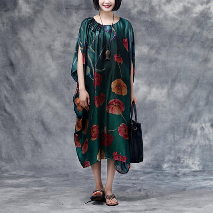 Summer Floral Casual  Dark Green Pocket Dress