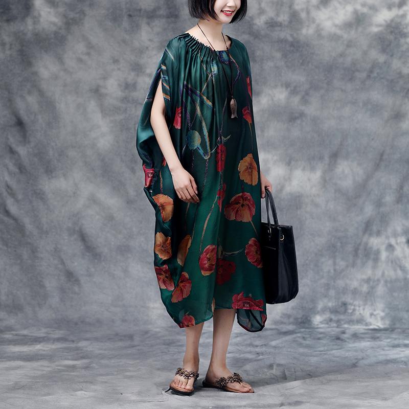 Summer Floral Casual  Dark Green Pocket Dress