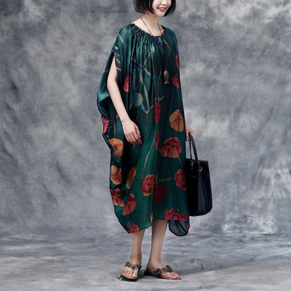 Summer Floral Casual  Dark Green Pocket Dress