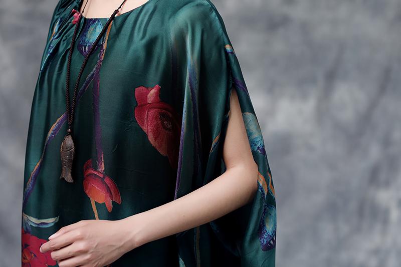 Summer Floral Casual  Dark Green Pocket Dress