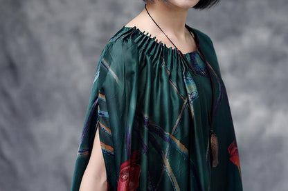 Summer Floral Casual  Dark Green Pocket Dress