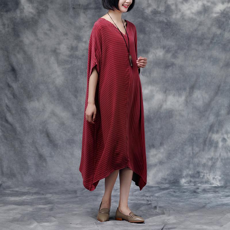 Summer Short Sleeve Stripe Casual Red Long Dress