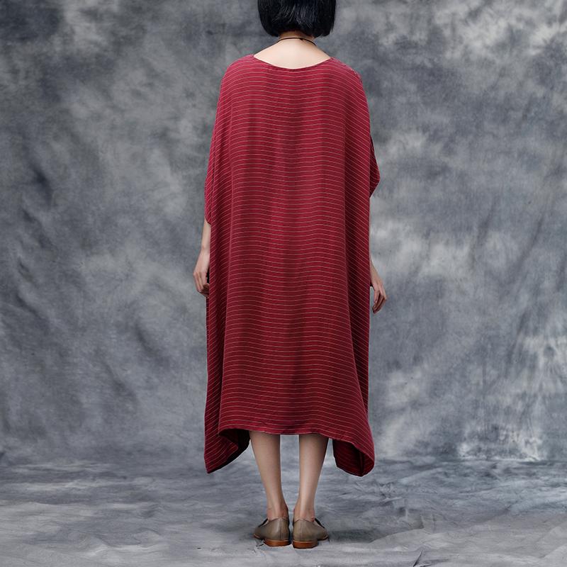 Summer Short Sleeve Stripe Casual Red Long Dress