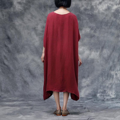 Summer Short Sleeve Stripe Casual Red Long Dress