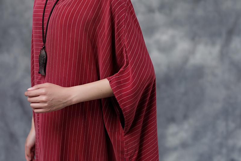 Summer Short Sleeve Stripe Casual Red Long Dress