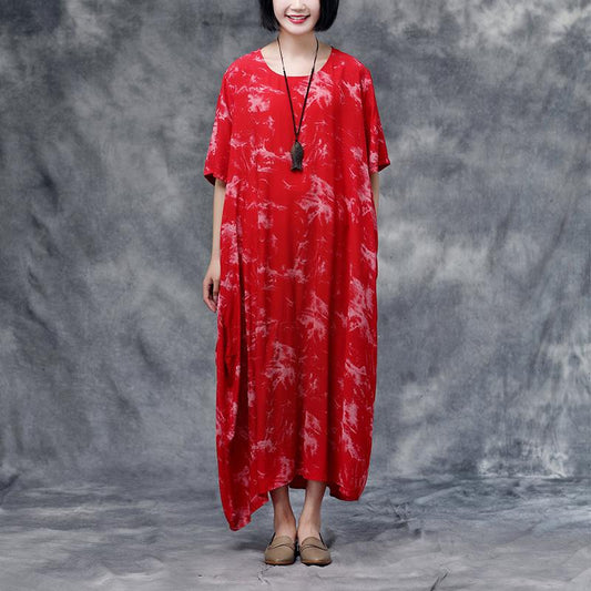 Summer Short Sleeve Red Casual Pockets Dress