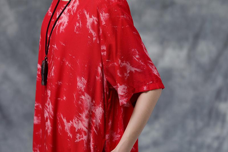 Summer Short Sleeve Red Casual Pockets Dress