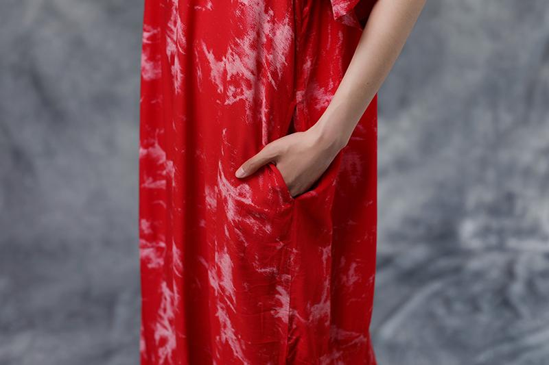 Summer Short Sleeve Red Casual Pockets Dress