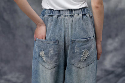 Women Summer Casual Pockets Embroidered Pants