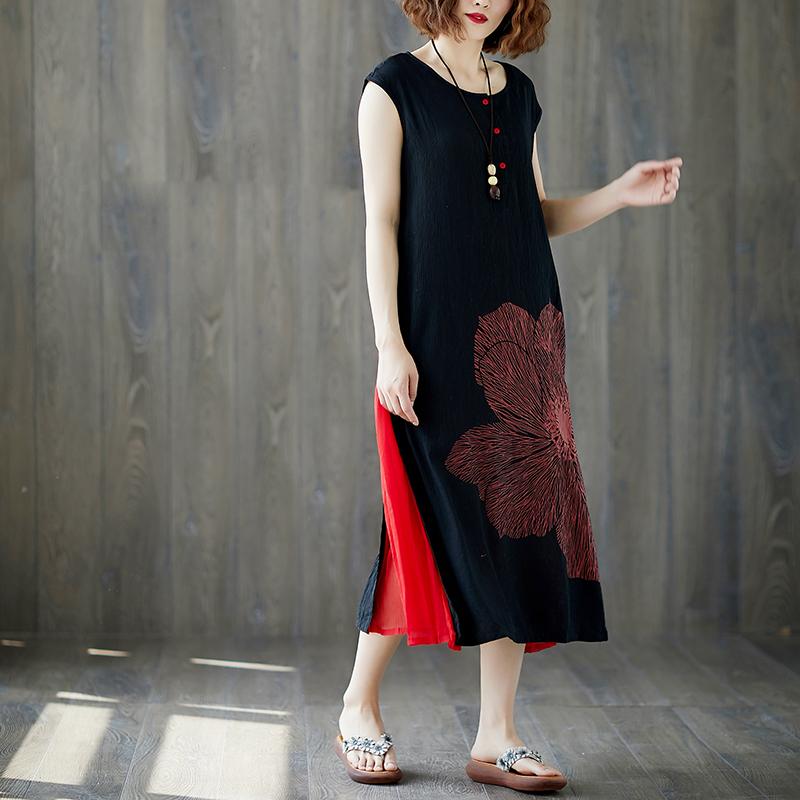 Sleeveless Black Retro Boat Neck Summer Long Dress