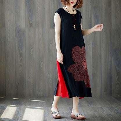 Sleeveless Black Retro Boat Neck Summer Long Dress