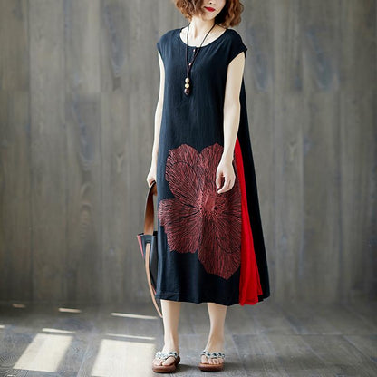 Sleeveless Black Retro Boat Neck Summer Long Dress