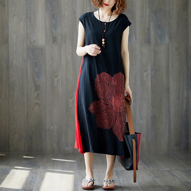 Sleeveless Black Retro Boat Neck Summer Long Dress