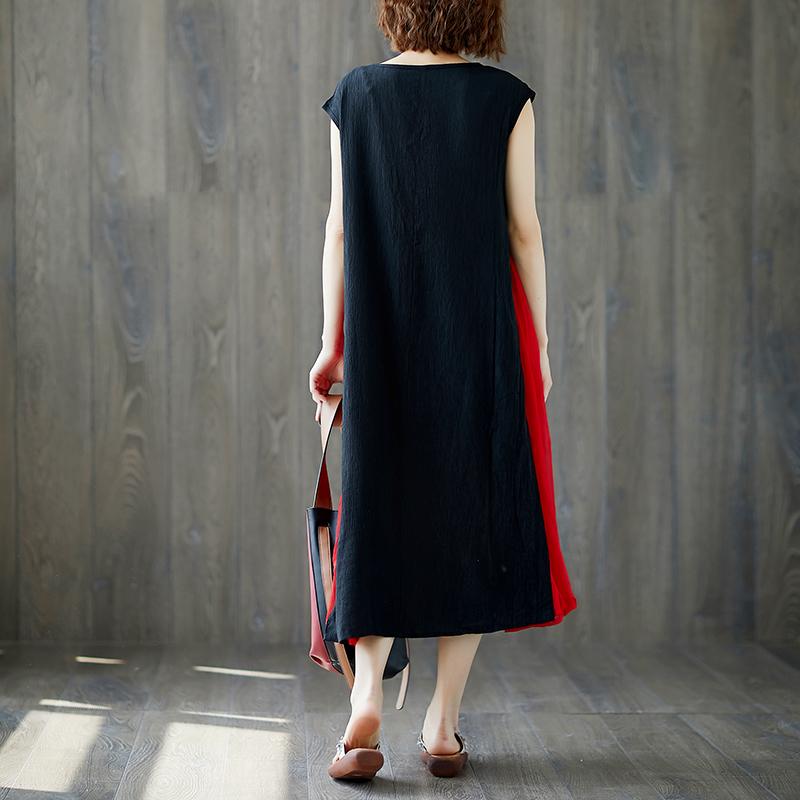 Sleeveless Black Retro Boat Neck Summer Long Dress
