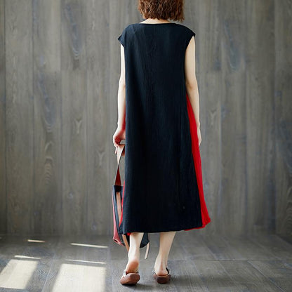 Sleeveless Black Retro Boat Neck Summer Long Dress