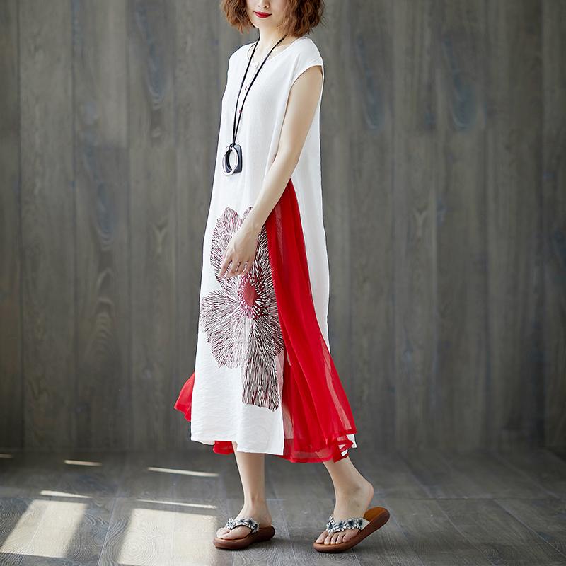 Sleeveless White Retro Boat Neck Summer Long Dress