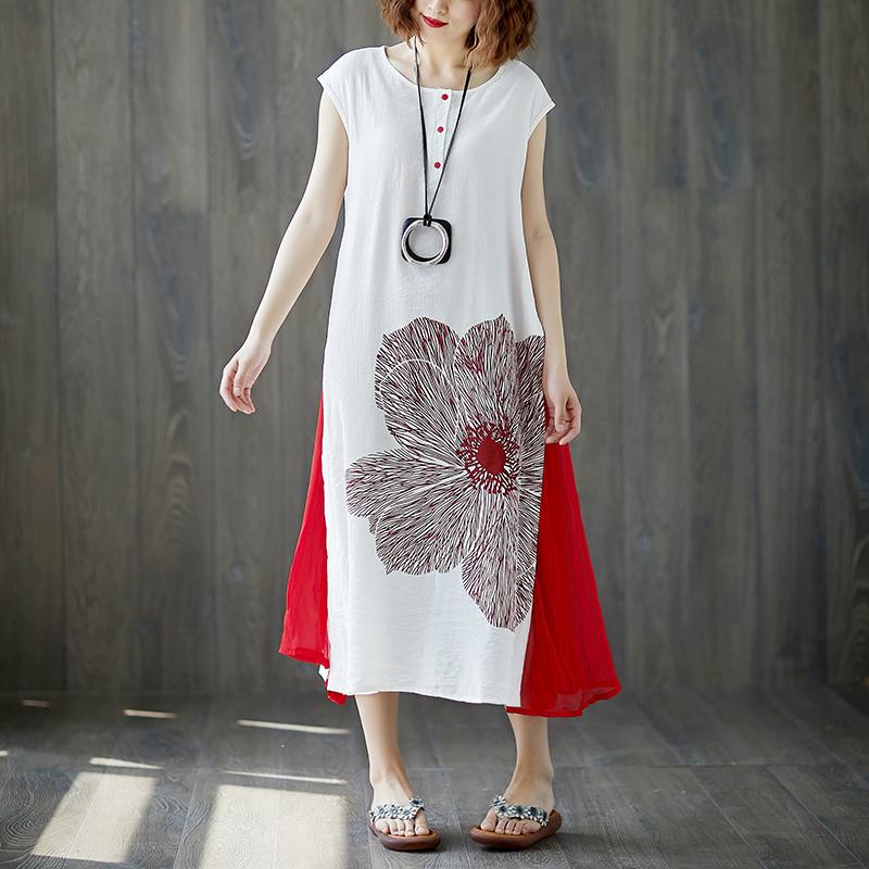 Sleeveless White Retro Boat Neck Summer Long Dress